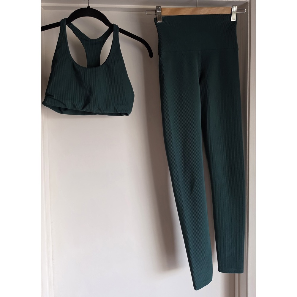Beach Riot Activewear Set XS Dark Green Ribbed Sleeveless Athleisure Outfit